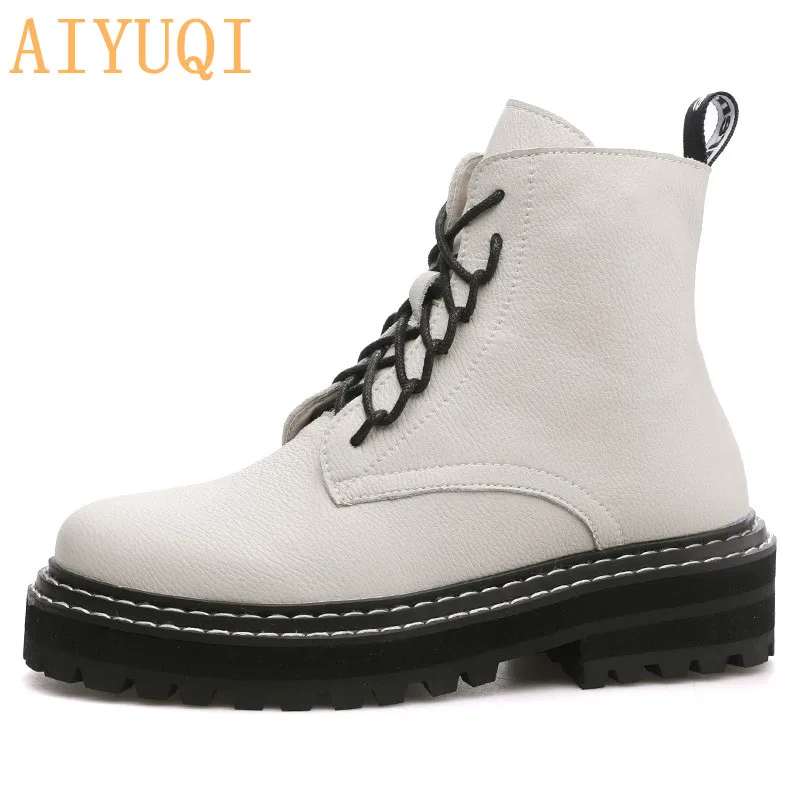 Online AIYUQI Martin botas femeninas 2019 nuevo otoño viento británico cuero genuino grueso con botas cortas botas de mujer botas de motocicleta