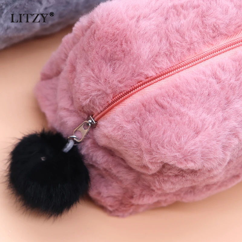 Милый большой плюшевый чехол карандаш с меховым шариком Карандаш для девочек