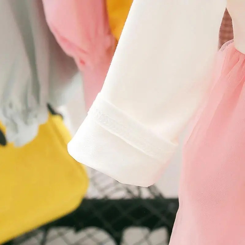 Весенне-осенняя одежда для маленьких девочек фатиновое платье с длинными рукавами и рисунком поросенка