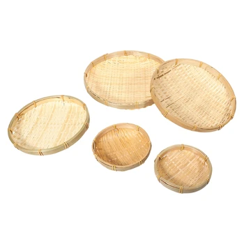

Bamboo Fruit Dish Bread Basket for Dinner,Handmade Weave Round Sundry Container Kitchen Storage Tray,5 Pack
