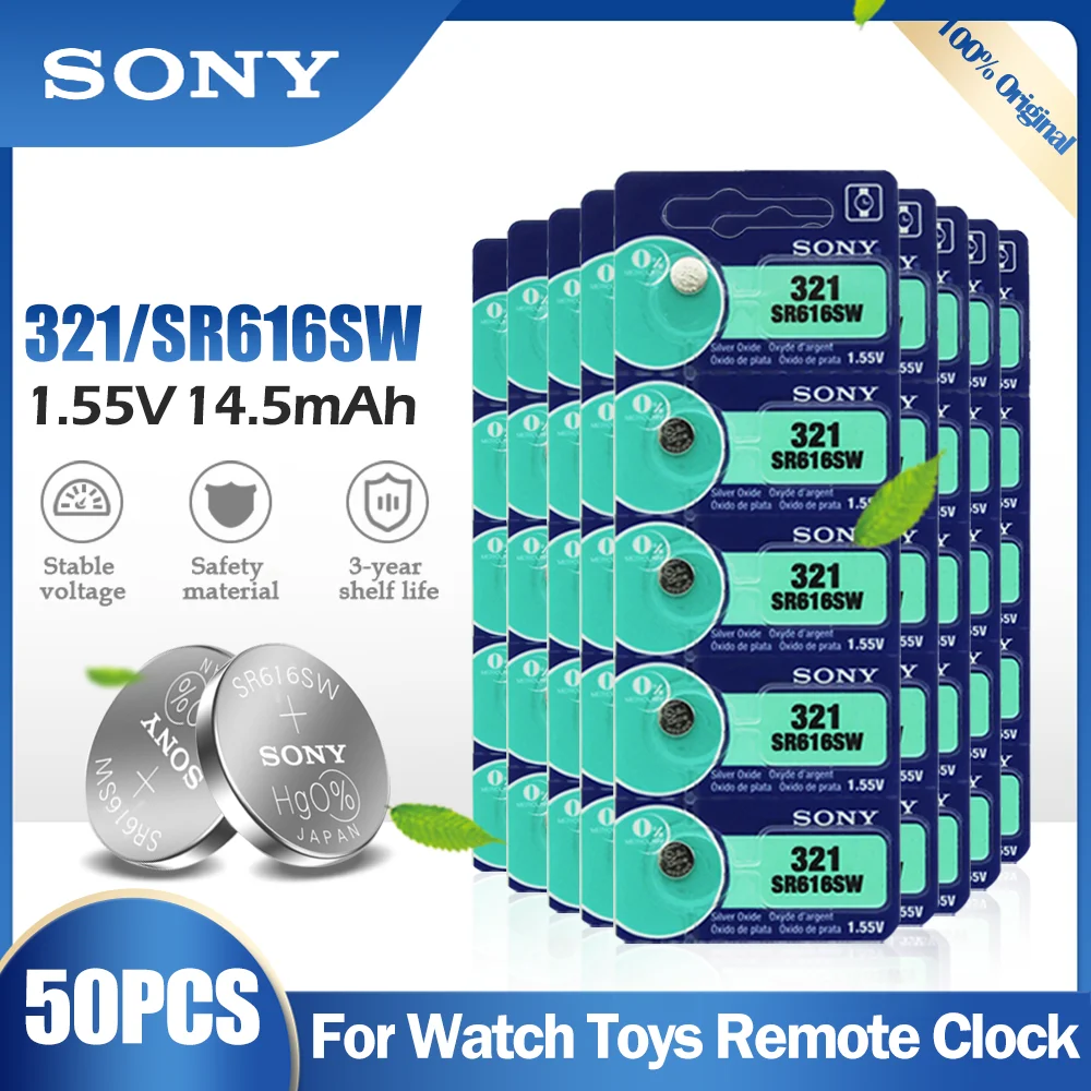50 шт. оригинальный Sony 321 SR616SW SR616 14 5 мА/ч 1 55 V оксида серебра Батарея для часы с