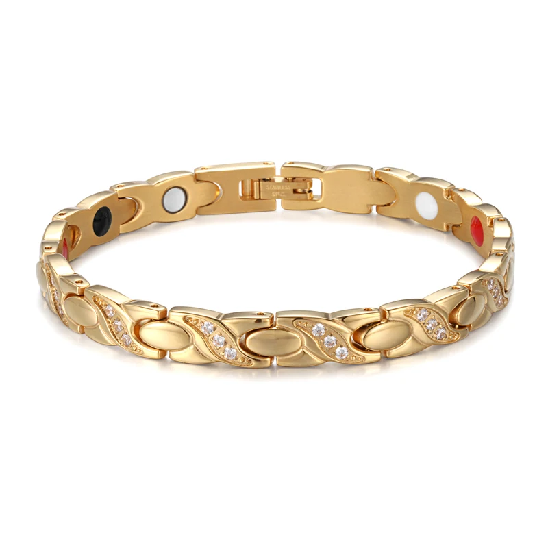 Gold bracelet Женские магнитные браслеты RainSo из нержавеющей стали, модные ювелирные изделия для терапии, золотая цепочка с био-элементами, очаровательный браслет, подарок - Окраска металла: Gold bracelet