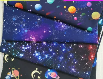 

100*110cm Bronzing Cotton Cartoon Planet Printing Fabric Sewing Material Quilting Patchwork Needlework DIY Handmade Cloth Dress