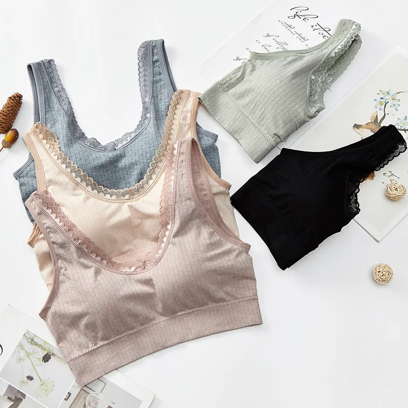 Big V back lace bra cotton liner sport bras for women tank top wire Free push up Underwear work out | Женская одежда