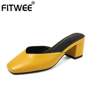 

FITWEE Summer Sandals Shoes For Ladies Fashion Square Toe Slipper Shoes Women New Design Thick Heels Footwear Size 32-43