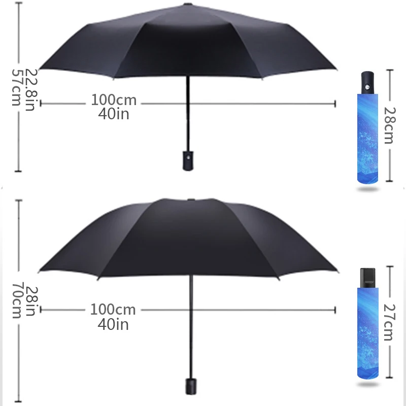Sky Umbrella Black 3-fold Umbrella Women's Automatic Umbrella Male Folding Umbrellas For Rain And Sun Parasol Gift For Men Girl
