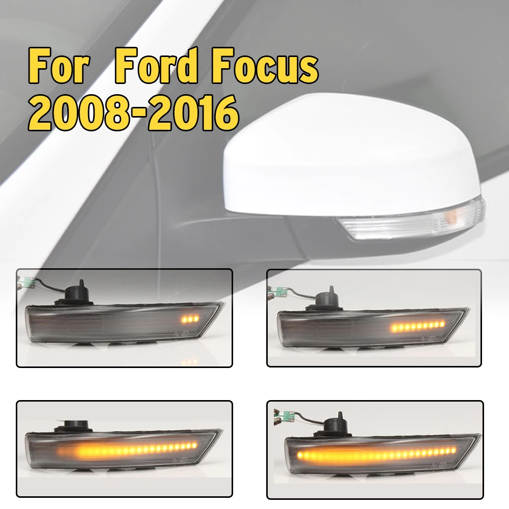 

2pcs Dynamic LED Turn Signal Light Mirror Indicator Blinker Rear View Mirror For Ford Focus 2008-2016 Smoke Side Wing Light