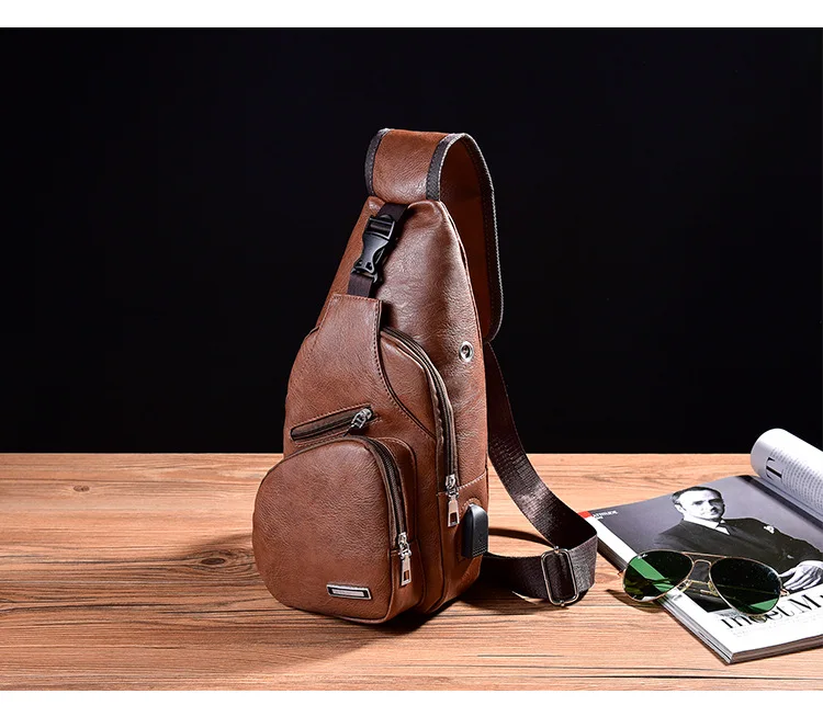 Vintage Leather Sling Waist Bag for Men New Travel Chest Pack Portable USB Charging Crossbody Bags Male Black Shoulder Waist Bag (15)