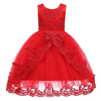 

red lace blue baby toddler girl dresses party and wedding princess flower girls summer dress birthday new year costume 4-14 year