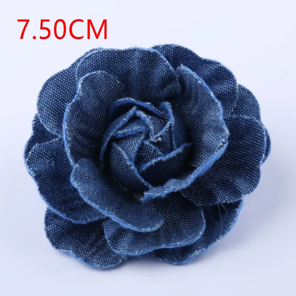 5 Stück Denim-Blumen, künstliche Blumen, 7,5 / 5,5 / 4,5 / 3,5 cm, kleine Kamelien, Hochzeitsdekoration, DIY, Scrapbooking, Kopfschmuck, Basteln – Detail 2