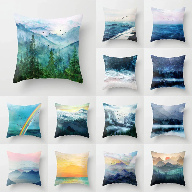 

Watercolor Blue Cushion Cover Abstract Mable Geometric Pattern Sofa Pillow Cases Bedroom Home Decor Car Office Decorative 45x45