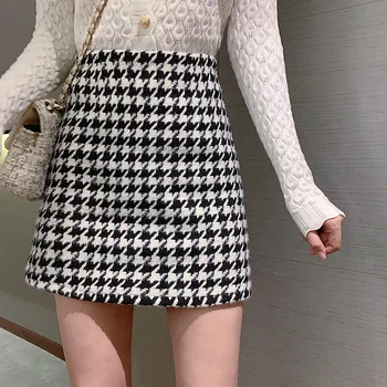 

Women Short Skirt Woolen High Waist Slim Hong Style Qianniage Buttocks Skirts Black 1080
