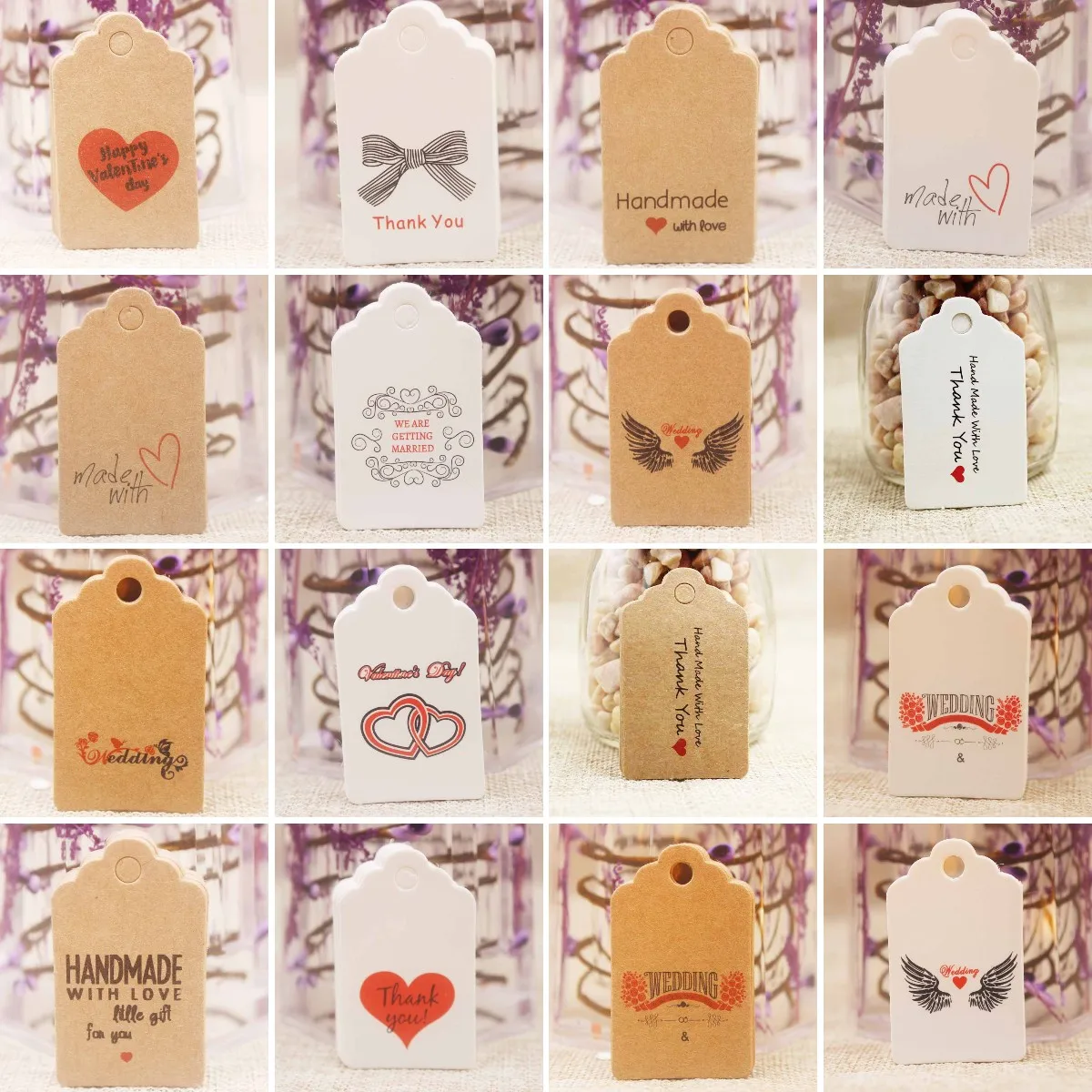 

100Pcs 5*3cm Handmade With Love Wedding Paper Tag Card DIY Gift Label Hang Tags For Valentines days Birthday Wrapping Decoration