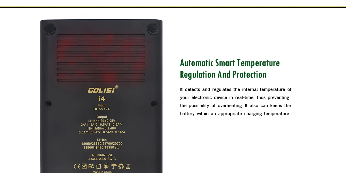 GOLISI i4 ЖК-экран дисплей usb зарядка интеллектуальное 2A быстрое зарядное устройство 18650 26650 20700 Li-Ion NIMH Nitecore 18650 26650