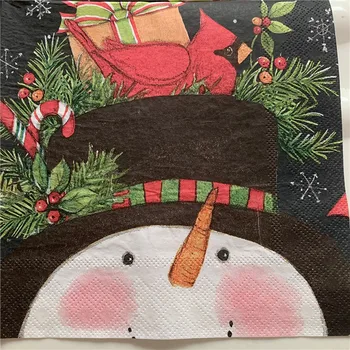 

Christmas wedding birthday party decoupage paper napkin vintage cute black tissue snowman hat gifts box decor towel serviettes