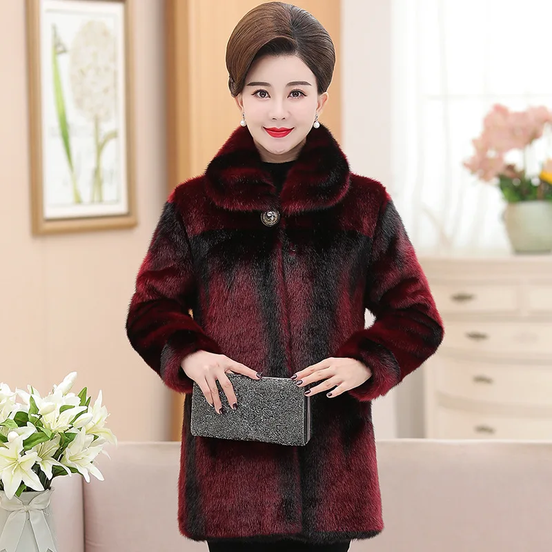 

Nobility Middle-aged Women's New Style Winter Coat Mid-length Thick Mom Western Style Imitation Fur Mink Plush Overcoat