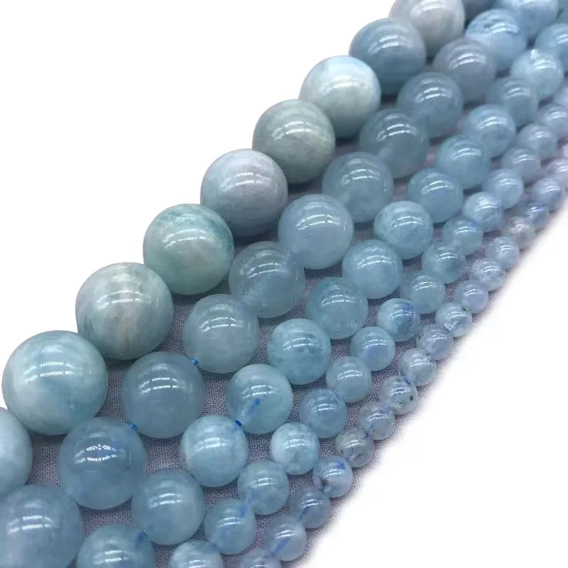 

Top AAAA 100% Natural Blue Aquamarines Round Stone Loose Beads For Jewelry Making DIY Bracelet Necklace 4/5/6/7/8/10/12MM