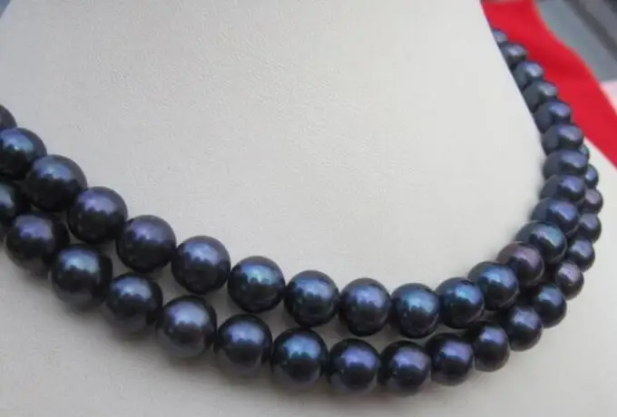 Jewelry Pearl Necklace 2 ROW 9-10MM TAHITIAN NATURAL BLACK PEARL NECKLACE YELLOW GOLDEN 18-19&quot Free Shipping | Украшения и