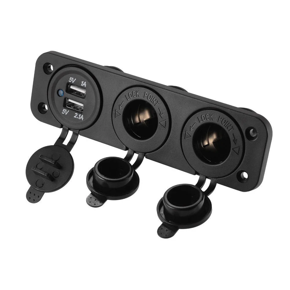 12v Car Cigarette Lighter Socket Dual Usb Port Charger Mount Panel Auto