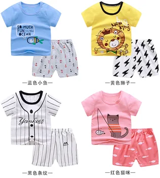 

Children Clothes Summer New Short Sleeevd Tshirts + Shorts Suit Cute Cartoon Animal Clothing Set Baby Boys Girls Cotton Pajamas