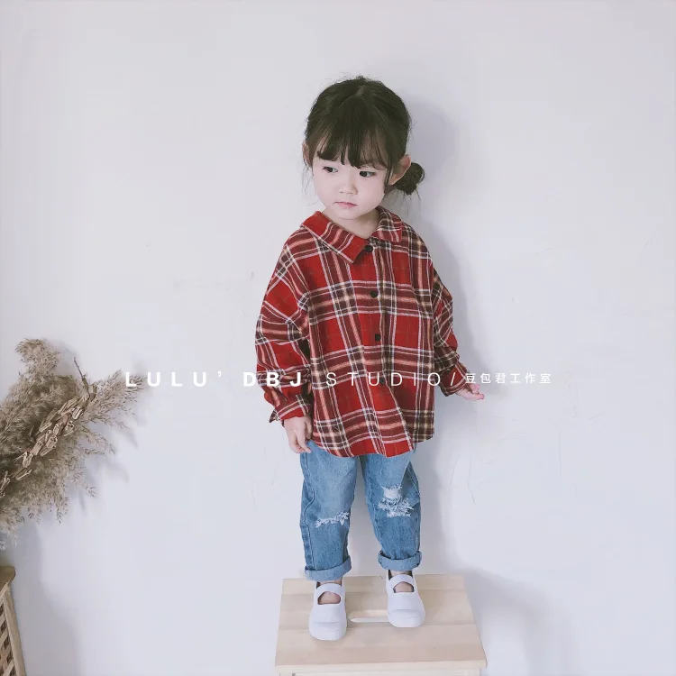 

Bean Bag King 19 Spring Men And Women CHILDREN'S Shirt Korean-style Baby Simple Comfortable Plaid Loose-Fit Western Style Shirt