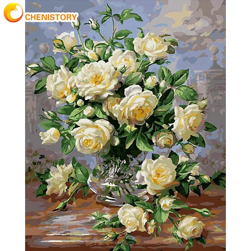 

CHENISTORY DIY Frame Painting By Number Flowers Picture By Numbers Kits Acrylic Paint Hand Painted Home Decors Artcraft 60x75cm