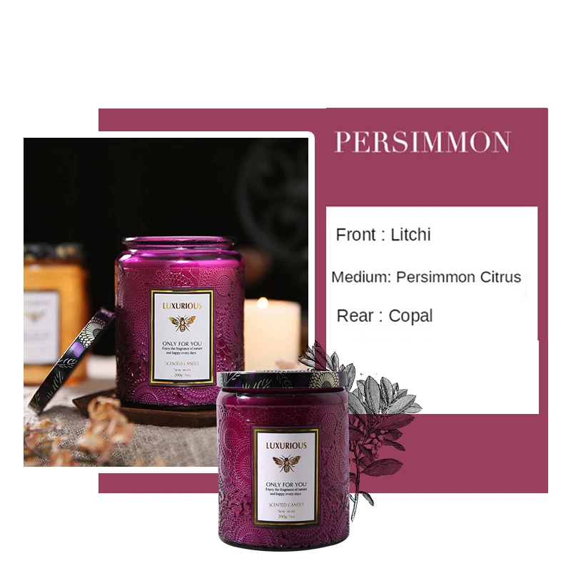 Premium Essential oil Aromatherapy Candle in Decorative Embossed Glass Jar