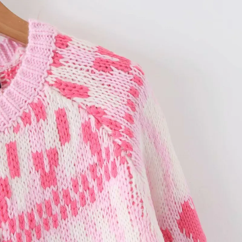 Bazaleas Винтаж розовый женский свитер сердце лоскутное вязаный кардиган милые пуловеры женские свитера шик kardigan Прямая поставка