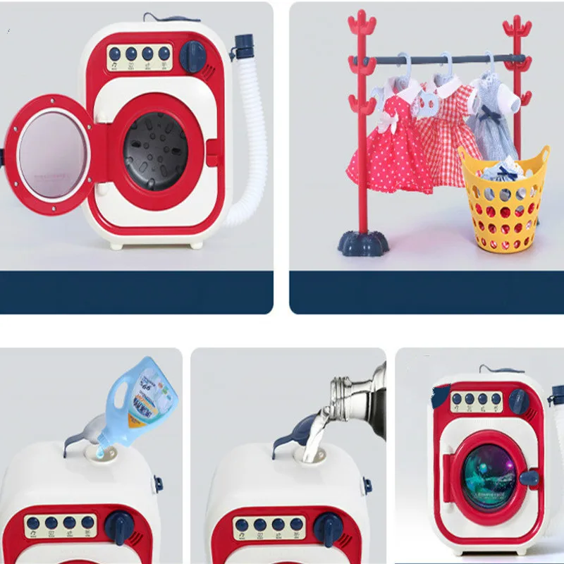 

Children's Play House Toys Drum Simulation Washing Machine Toy Rotating Can Wash And Add Water Mini House Appliance Package Girl