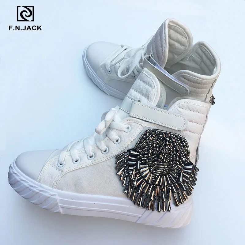 

F.N.JACK Vintage Handmade Pattern Women's Sneaker Boots Comfortable Round Toe Sneakers for Woman