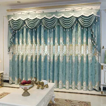 

Luxury high quality Light Chenille Embroidered High Shade Curtain Simple European Window Curtains for Living Room Bedroom