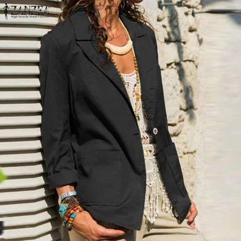 

ZANZEA Women Thicken Blazers 2020 Spring Casual Long Sleeve Blazer Solid Outwear Office Lady Work Blazers Turn Down Collar Tops