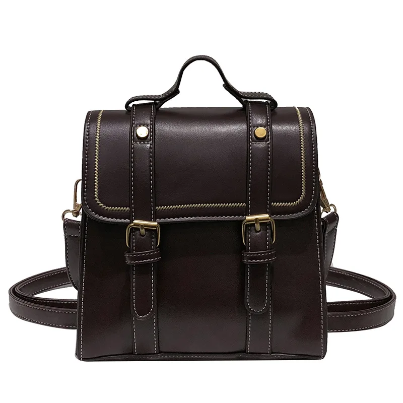 

College Style Retro Small Backpack Women's 2019 New Style Korean-style Casual Schoolbag Versatile Hipster Leather Backpack