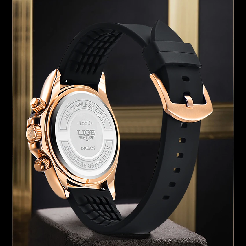LIGE Brand Luxury Quartz Men Watch Silicone Strap Watch for Men Sport Waterproof Wristwatch Chronograph Clocks Relogio Masculino