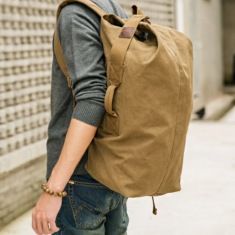 Men's Travel Bag Army Green Bucket Bags Men Backpack Canvas