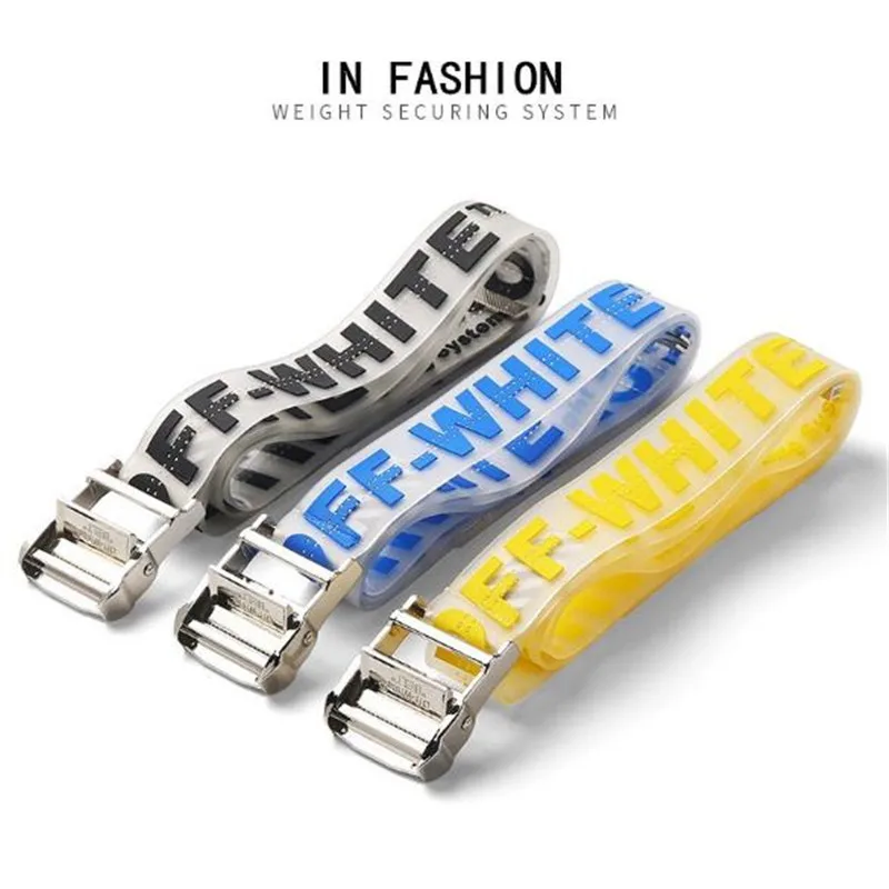 

Off Clear Belt White Luxury Metal Buckle Three-dimensional Epoxy Stitching Jelly Color Belt For Men Women's Belt Accessories