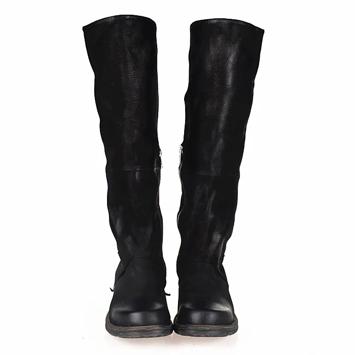 Stylesowner Original Brand Top Sale Sheepskin Square Toe Woman Boots Do The Old Buckle Strap Look Thin Knee-high Boots Retro