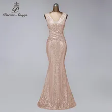 Golden Sequin evening dresses vestido de festa prom gowns vestidos elegante party night dress robe de soiree women dress