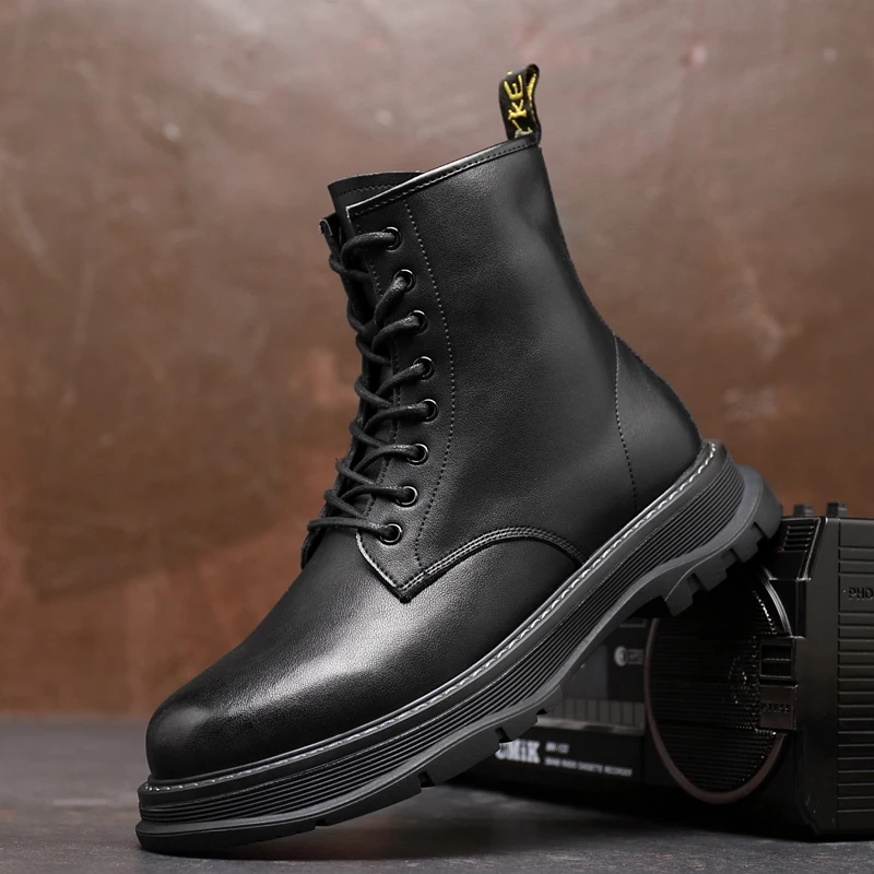 Новое поступление Военная обувь для мужчин черные кожаные ботинки мужские