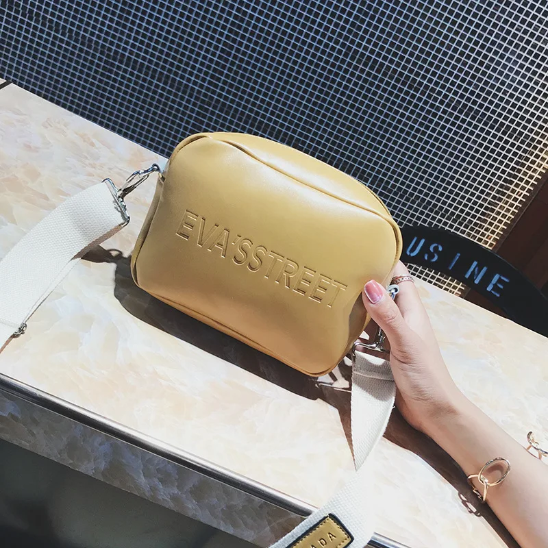 

Wide-Strap Solid Color PU Leather Shoulder Bag Women's INS Super Fire New Style WOMEN'S Bag Korean-style Fashion Retro Oblique S