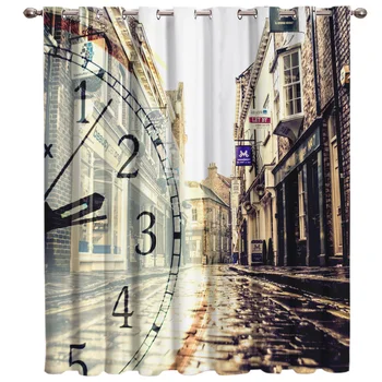 

The Clock Emptied The Street Floral Fabric Kids Window Treatment Hardware Sets Curtains for the Kitchen Living Room