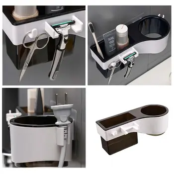 

Modern Simple Style Wall Mounted Hair Dryer with Plug Holder Rack Adhesive Bathroom Shelf Storage for Household Hotel Bathroom