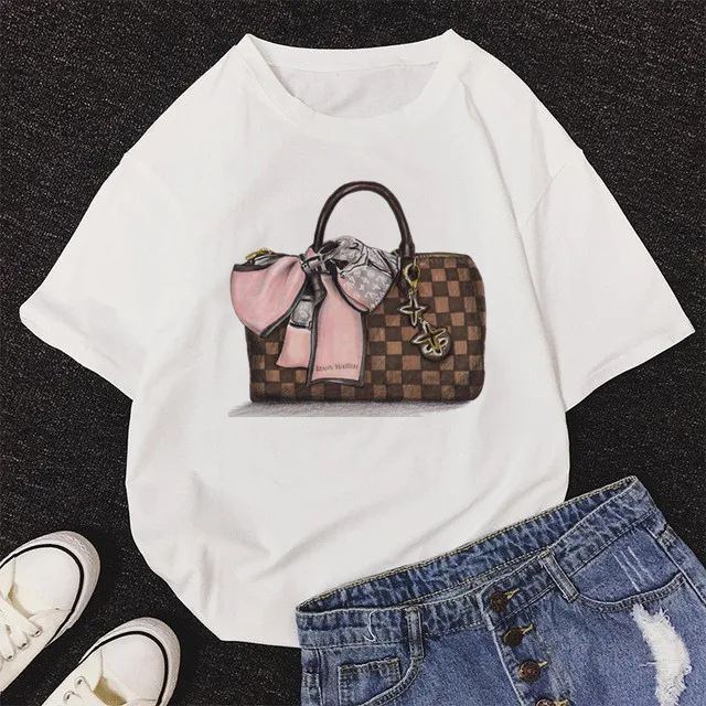 

Women's Funny bag Print Design T-shirt 2020 Summer Short Sleeve White 90S Harajuku Tshirt Unisex Big Band Clothes,Drop Ship