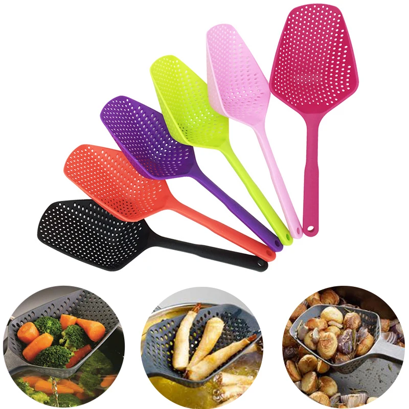 

Fashion Kitchen Accessories Large Spoon Colander Pasta Heat-Resistant Filter Green Plastic Water Shovel House Kitchen Soup Tools