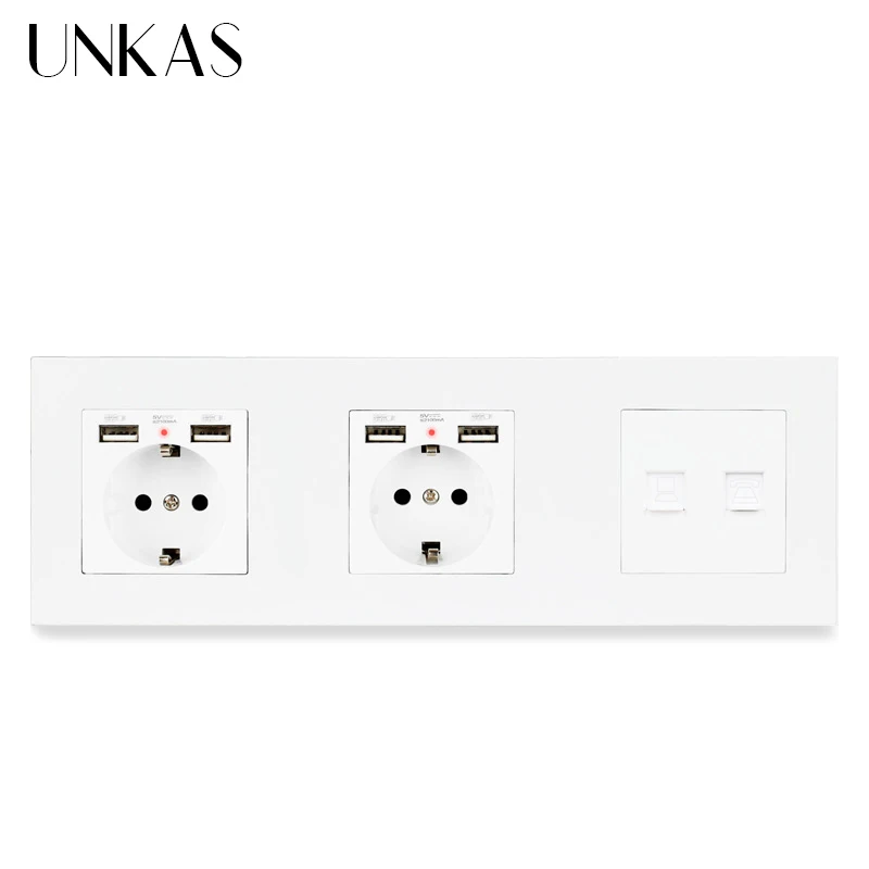UNKAS пластиковая панель с двойным гнездом стандарта ЕС + 4 usb-порта для зарядки