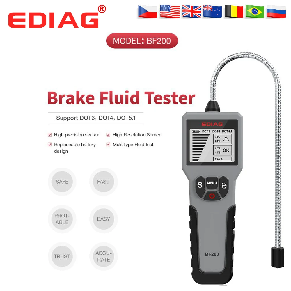 Тестер тормозной жидкости EDIAG BF100 BF200 для DOT 3 DOT4 DOT5.1 с высоким разрешением и ЖК