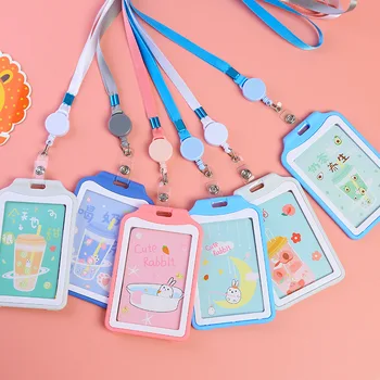 

Retractable Lanyard Id Card Cover Set Student Plastic Badge Card Holders Teenage Girl Lovely Hanging Neck Identity Card Holder