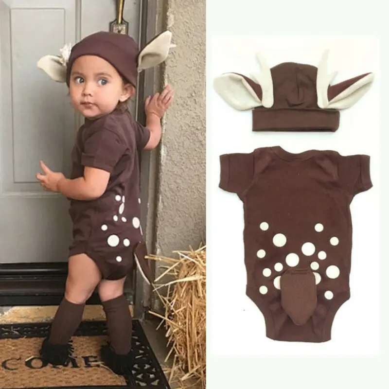 

Xmas Newborn Infant Baby Boy Baby Girls Clothes Christmas Deer Long Sleeve Bodysuit Tops+ Pants Leggings Headband Outfit Set
