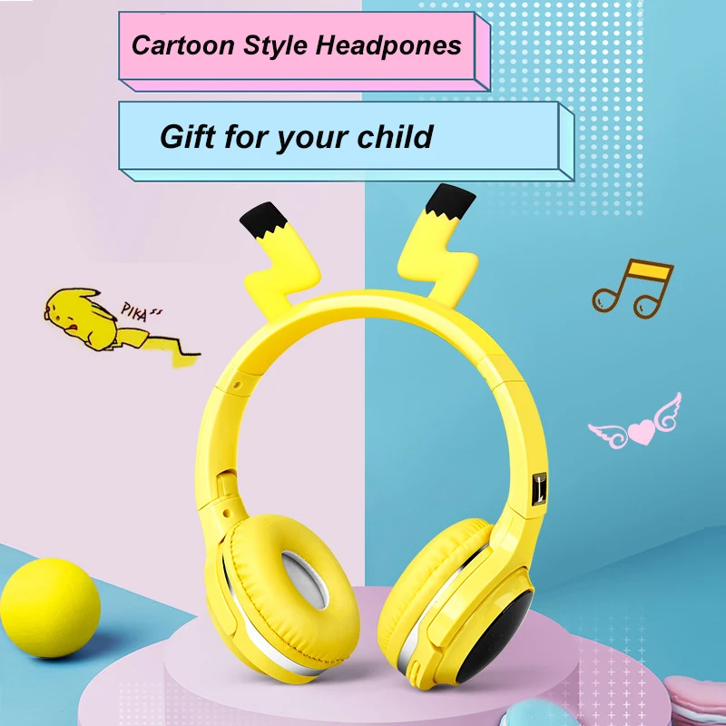Cute Cartoon Wireless Bluetooth Headphone Pikachu Styling Wireless Sport Headset For Kid Chirdren For Xiaomi Iphone Laptop
