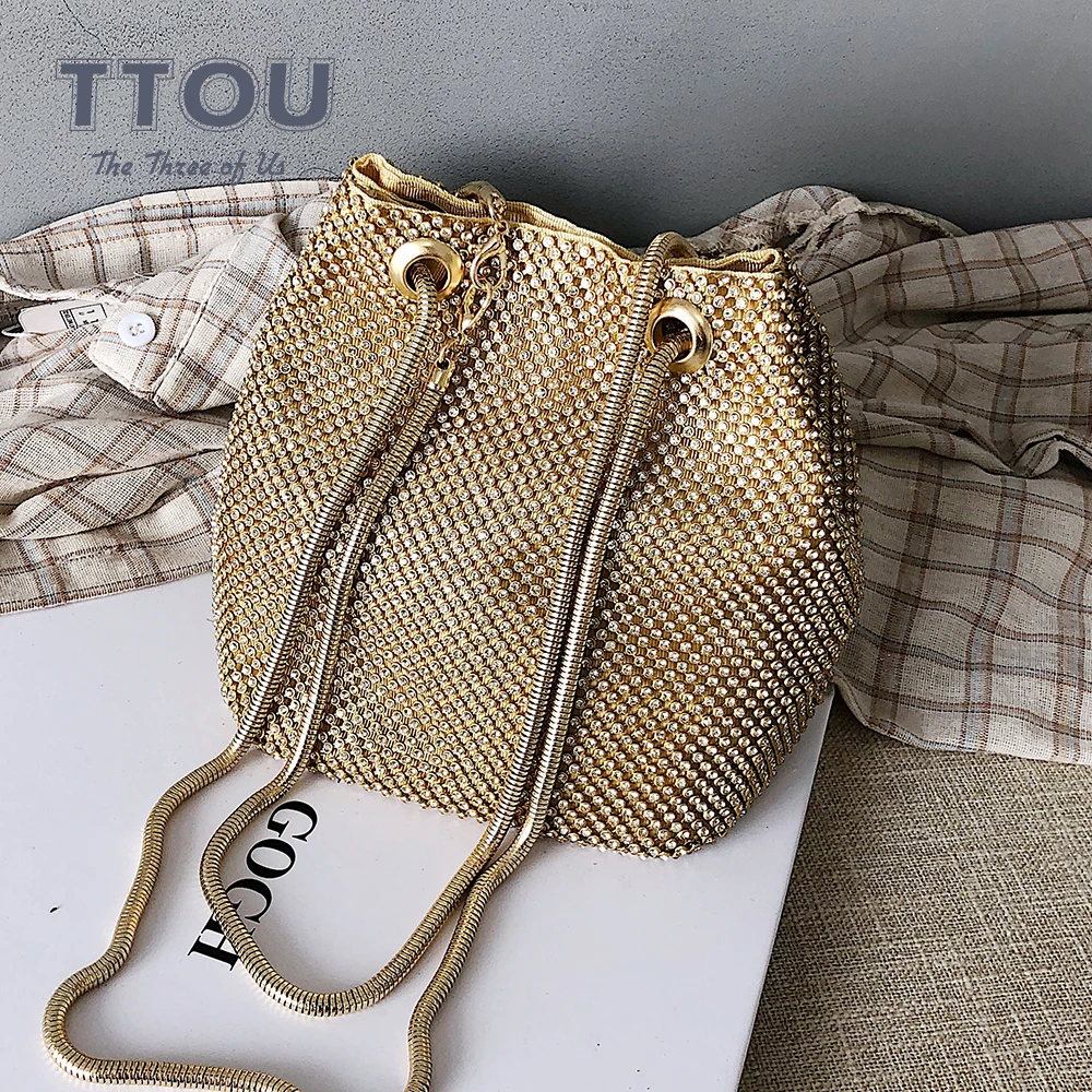 

TTOU Fashion Women Diamonds Evening Bag Luxury Wedding Party Clutch Bag Shoulder Bucket Bag Ladies Pouch Small Bucket Bag